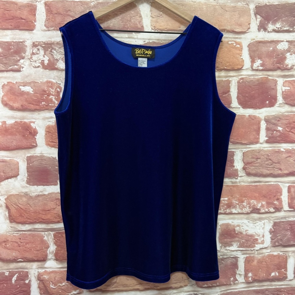 Bob Mackie Top Women's XL Blue Velvet Velour Casual Evening Camisole Tank Shirt - Picture 2 of 8